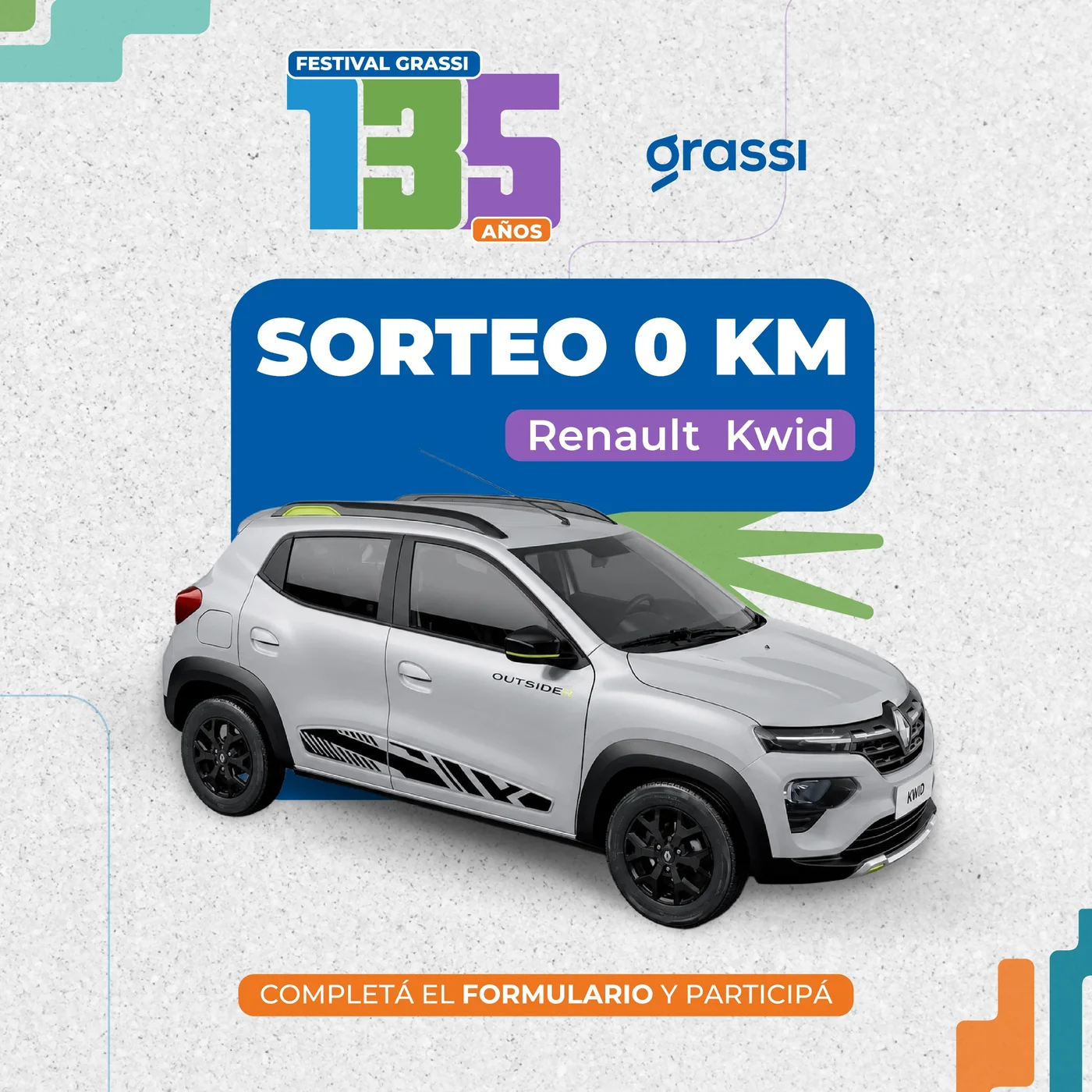 Placa del Festival Grassi 135 años: sorteo de un Renault Kwid 0 km